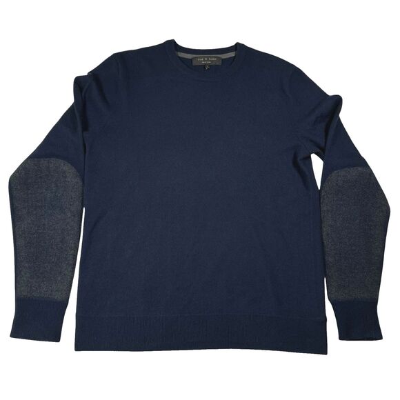 Rag & Bone Merino Wool Crewneck Sweater Arm Lt Color Block Size Medium Navy Blue - Picture 1 of 13